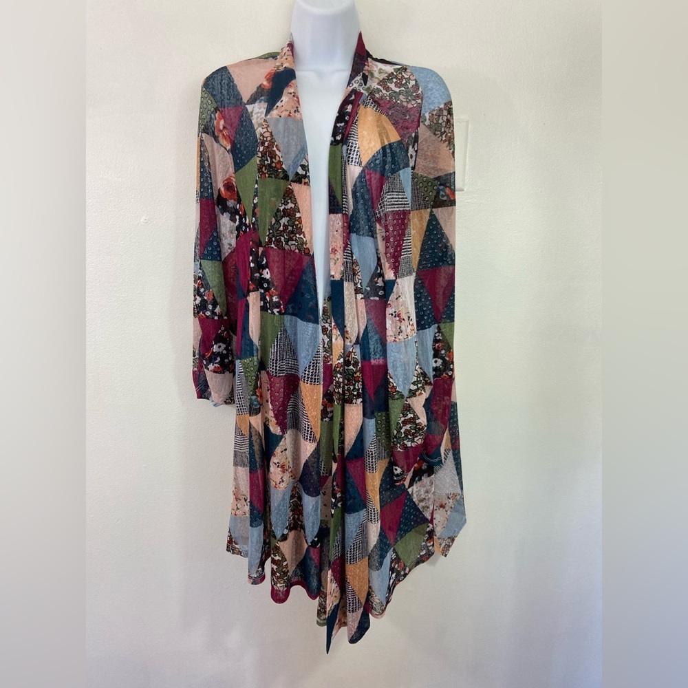 NWT Ali Miles Patchwork Sheer Duster Cardigan 3XL Longline Lightweight Boho